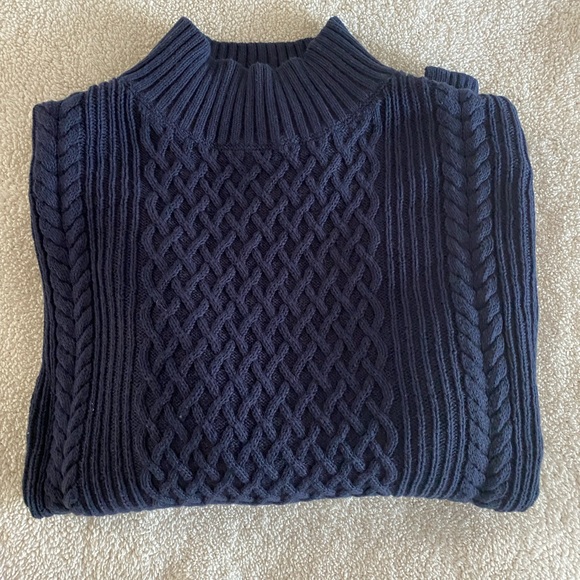 J. Crew- Long cable-knit mock neck sweater- Navy - Picture 2 of 4